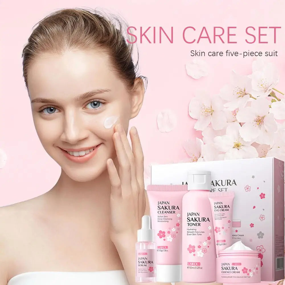 5/3pcs/Set Sakura Skin Care Sets Face Cream Serum Toner Facial