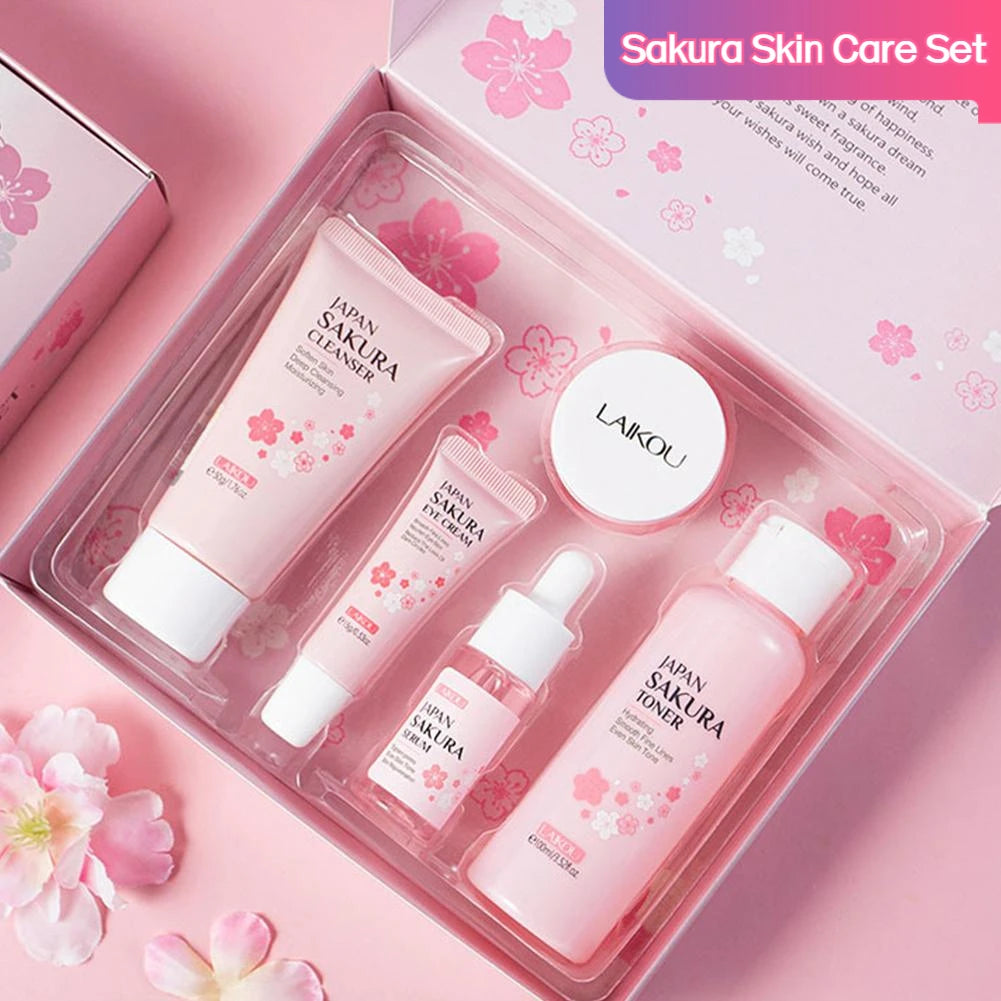5/3pcs/Set Sakura Skin Care Sets Face Cream Serum Toner Facial