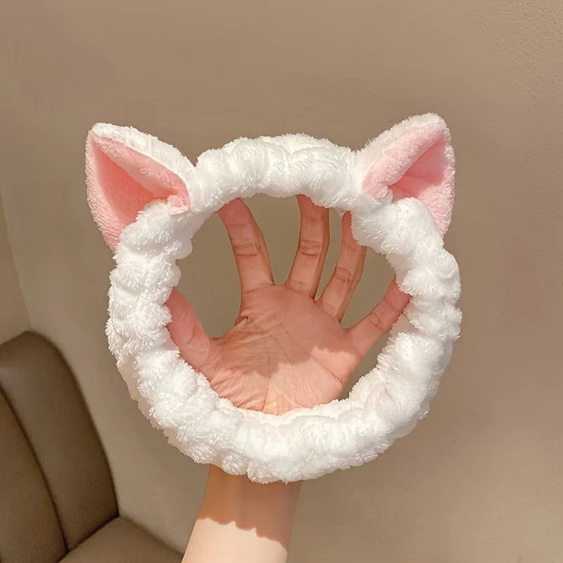 Cute Kitten Ear Elastic Headband - Soft, Water-Absorbent,