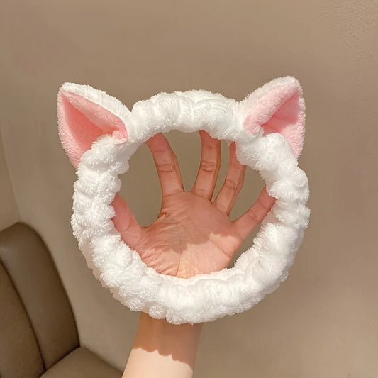 Cute Kitten Ear Elastic Headband - Soft, Water-Absorbent,