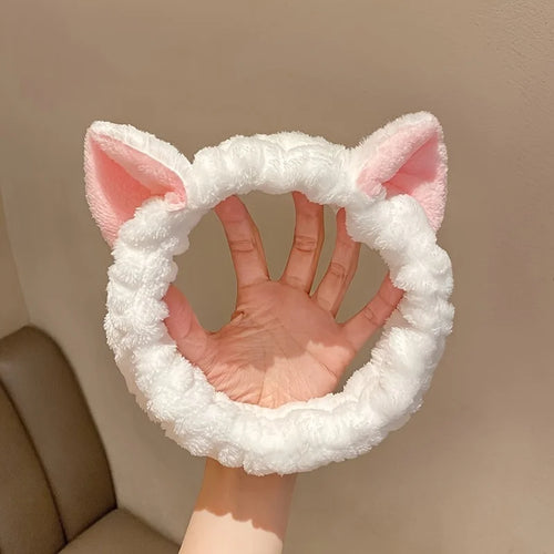 Cute Kitten Ear Elastic Headband - Soft, Water-Absorbent,