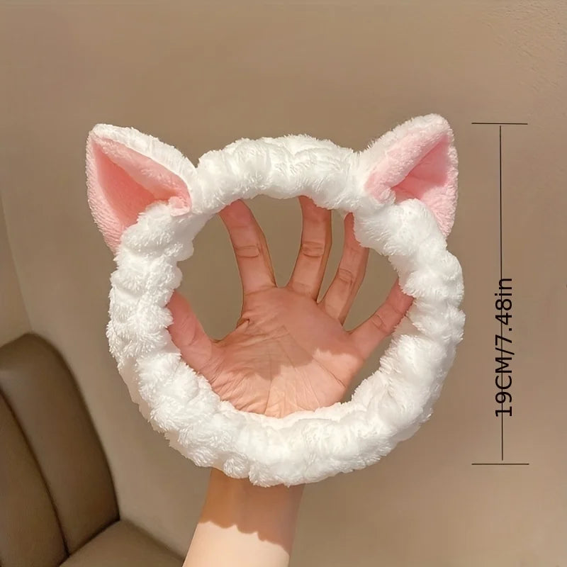 Cute Kitten Ear Elastic Headband - Soft, Water-Absorbent,