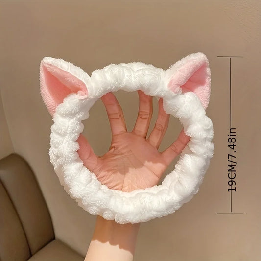 Cute Kitten Ear Elastic Headband - Soft, Water-Absorbent,