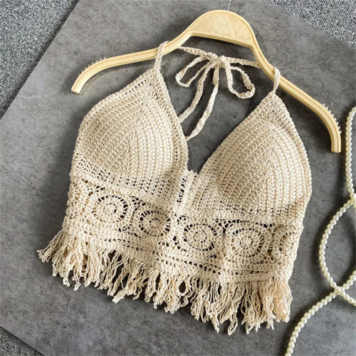 Women's Boho Fringe Backless Halter Tie Neck Underwear Outerwear with