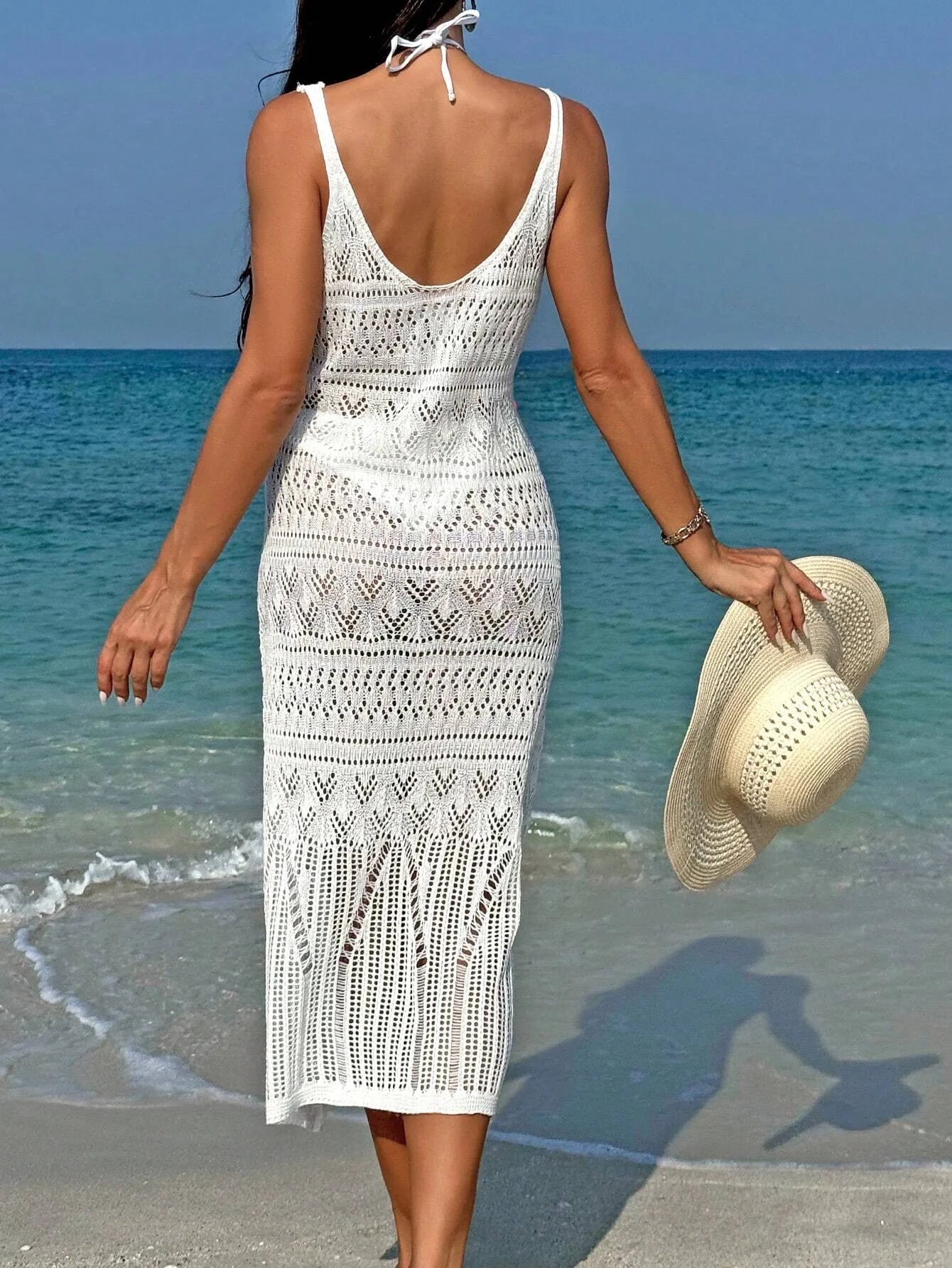 Elegant Temperament Women's Fashion Hollow Out Maxi Dress Cover up