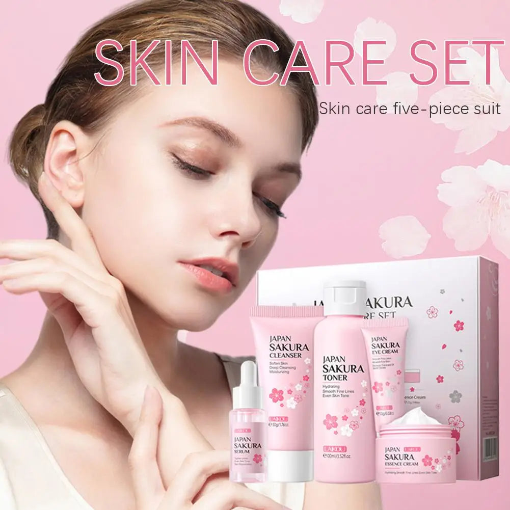 5/3pcs/Set Sakura Skin Care Sets Face Cream Serum Toner Facial