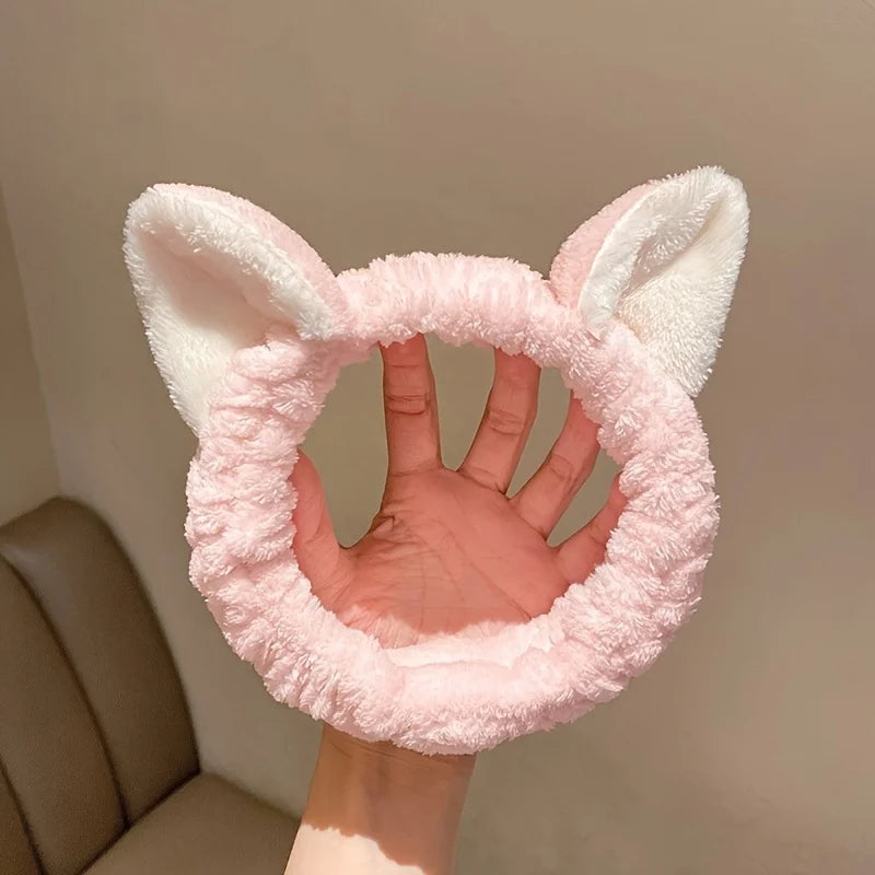 Cute Kitten Ear Elastic Headband - Soft, Water-Absorbent,