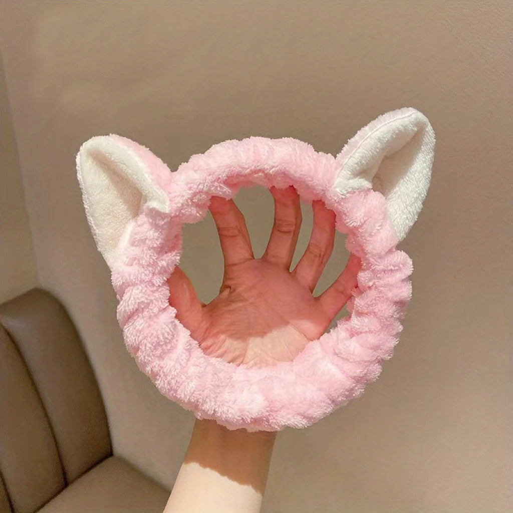 Cute Kitten Ear Elastic Headband - Soft, Water-Absorbent,