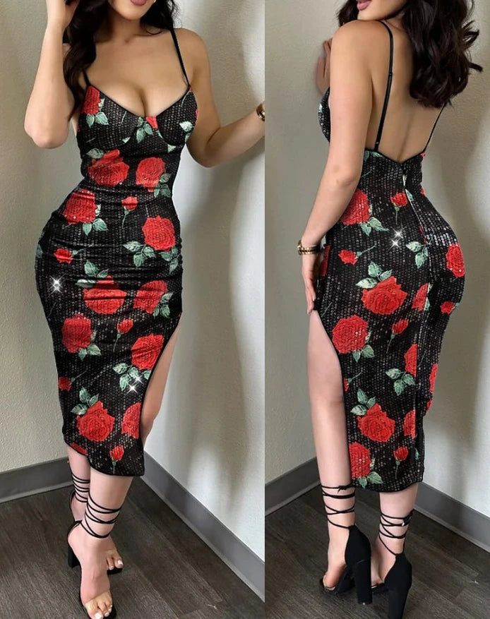 Women's Retro Sexy Dress Spring Summer 2025 Sequin Leopard Pattern