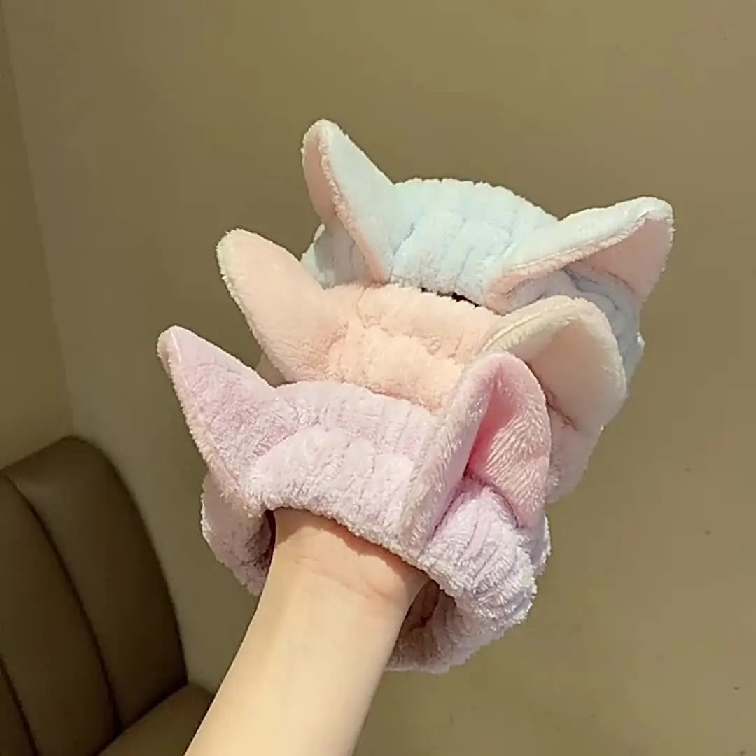 Cute Kitten Ear Elastic Headband - Soft, Water-Absorbent,